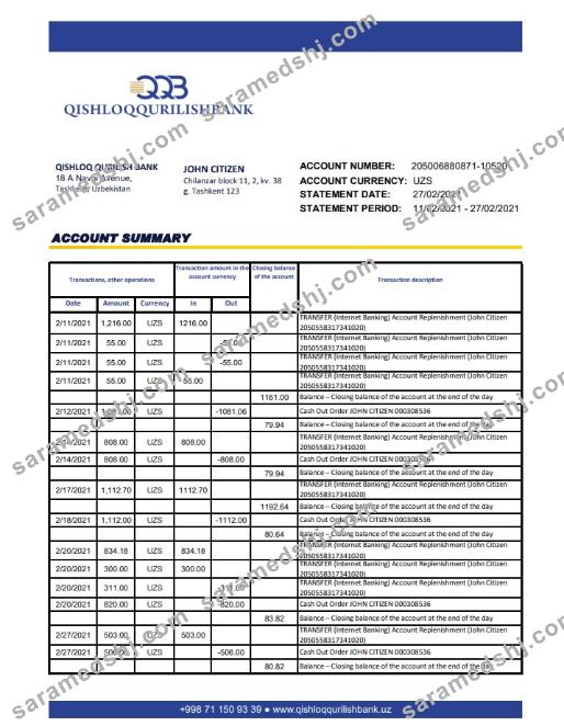 Uzbekistan Qishloq Qurilish Bank excel pdf